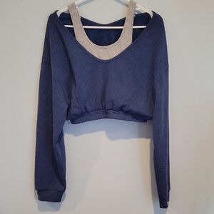 Cider Blue and Pink Cuffed Sleeve Capris